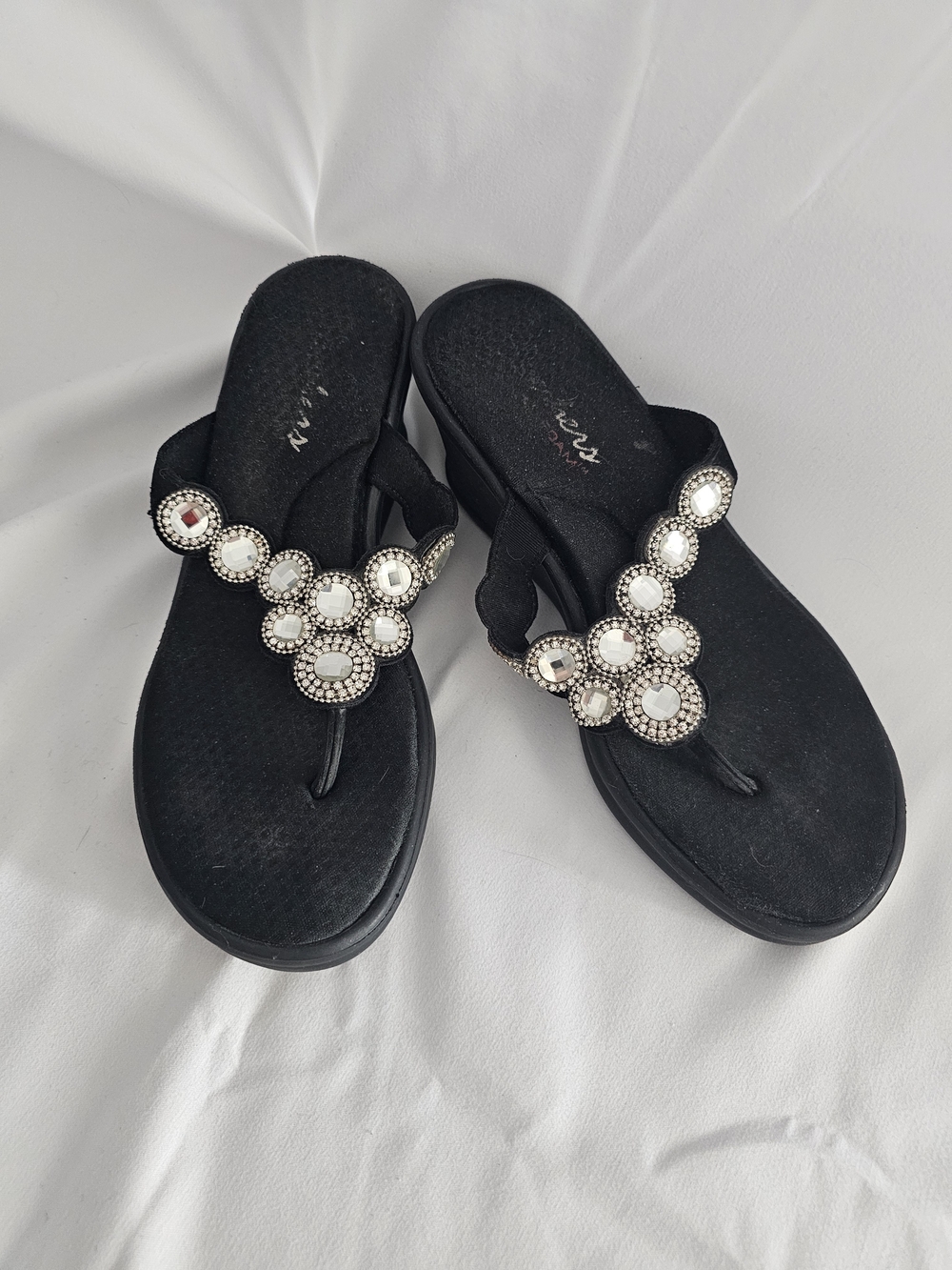 Women’s Sketchers Black Embellished T-Strap Sandals